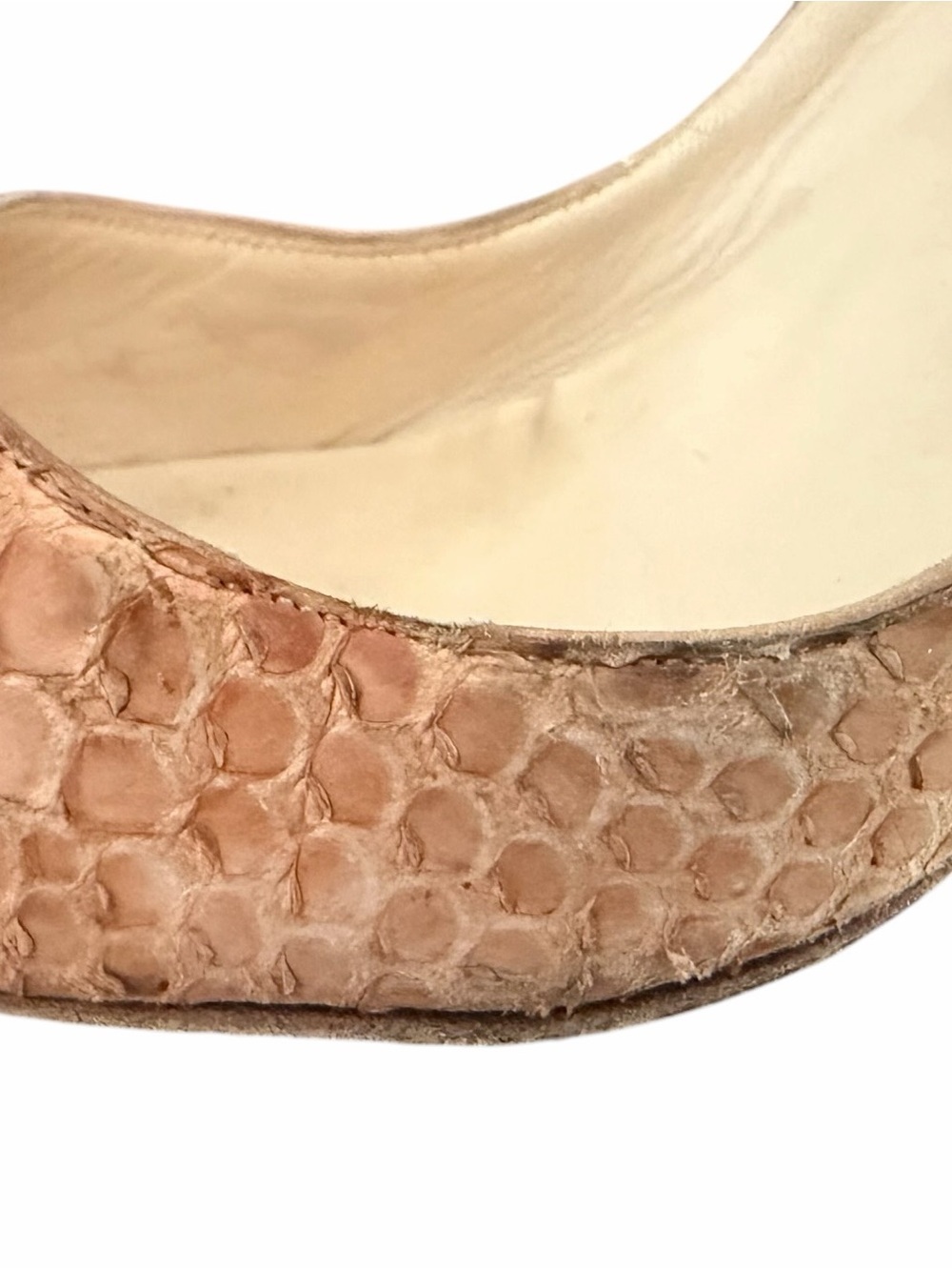 Christian Louboutin Tan Croc or Snake Embossed Peep-Toe Stilettos 39 1/2 - Picture 5 of 12